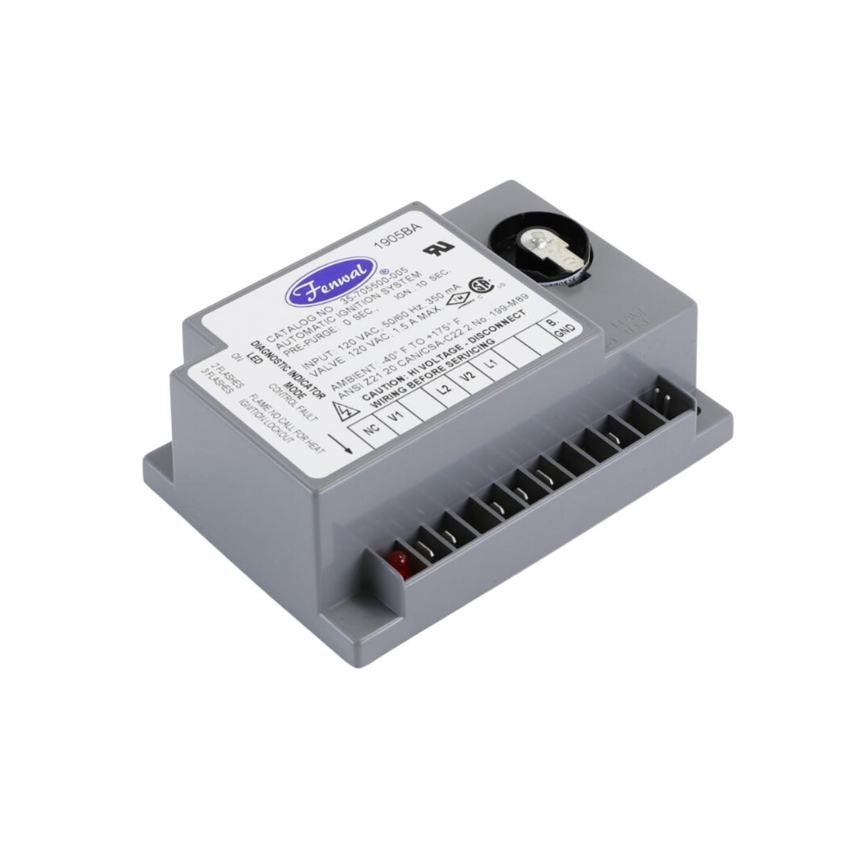 Fenwal 35-705500-005 120VAC, 0 Pre-Purge, 0 Inter-Purge, 10s Ignition Time, 0 Heat Up, Direct, Spark Ignition Module
