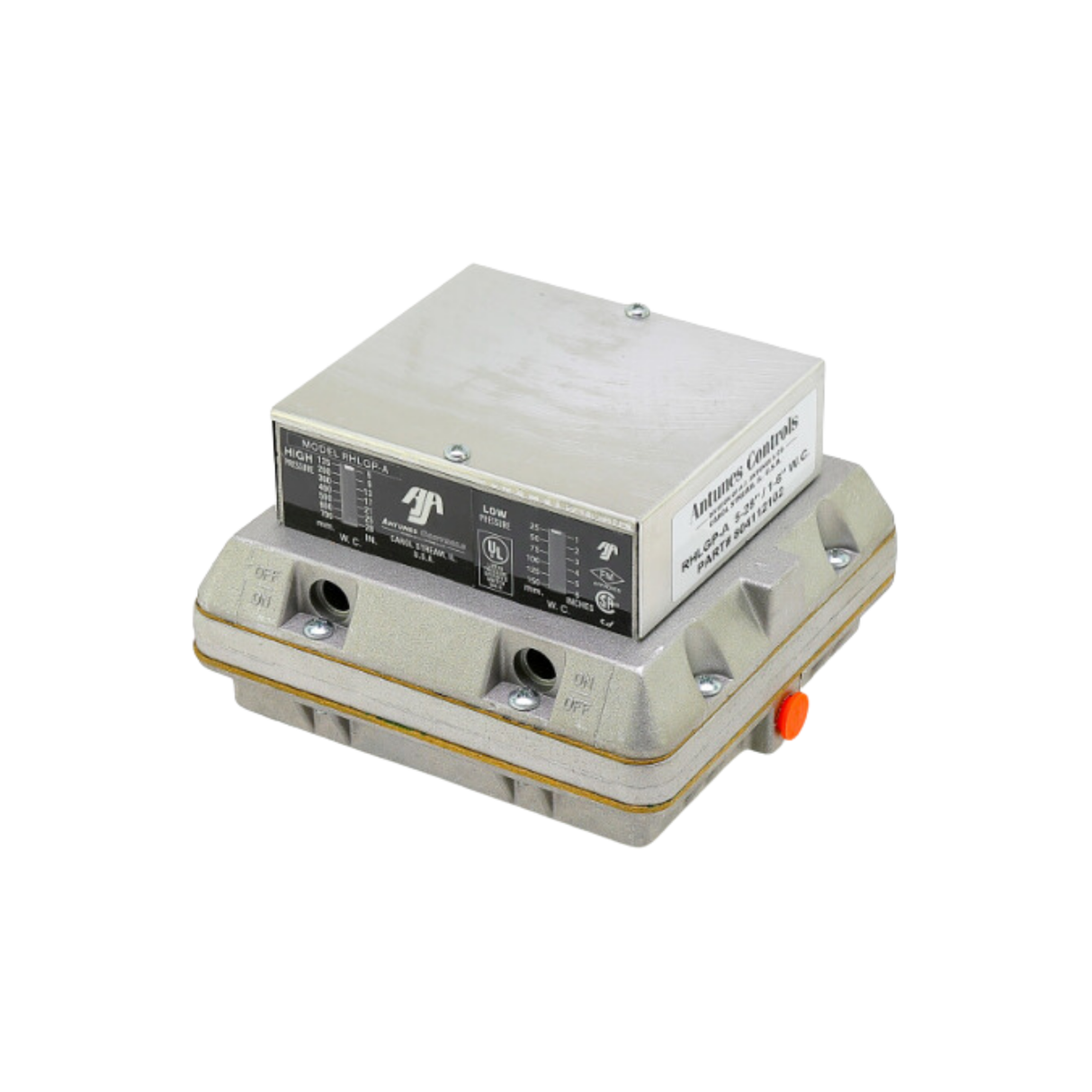 A.J. Antunes 804112102 1/8" NPT, 3/8" NPT, 1/8" NPT Vent, Manual-Reset, 2-SPDT, High and Low Gas Pressure Switch