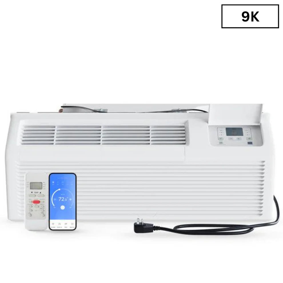 Cooper & Hunter 9,000 BTU Smart PTAC Packaged Terminal Air Conditioner 230V, Through The Wall System With Heat Pump - PTHP Heating And Cooling With Electric Cord and Remote Control
