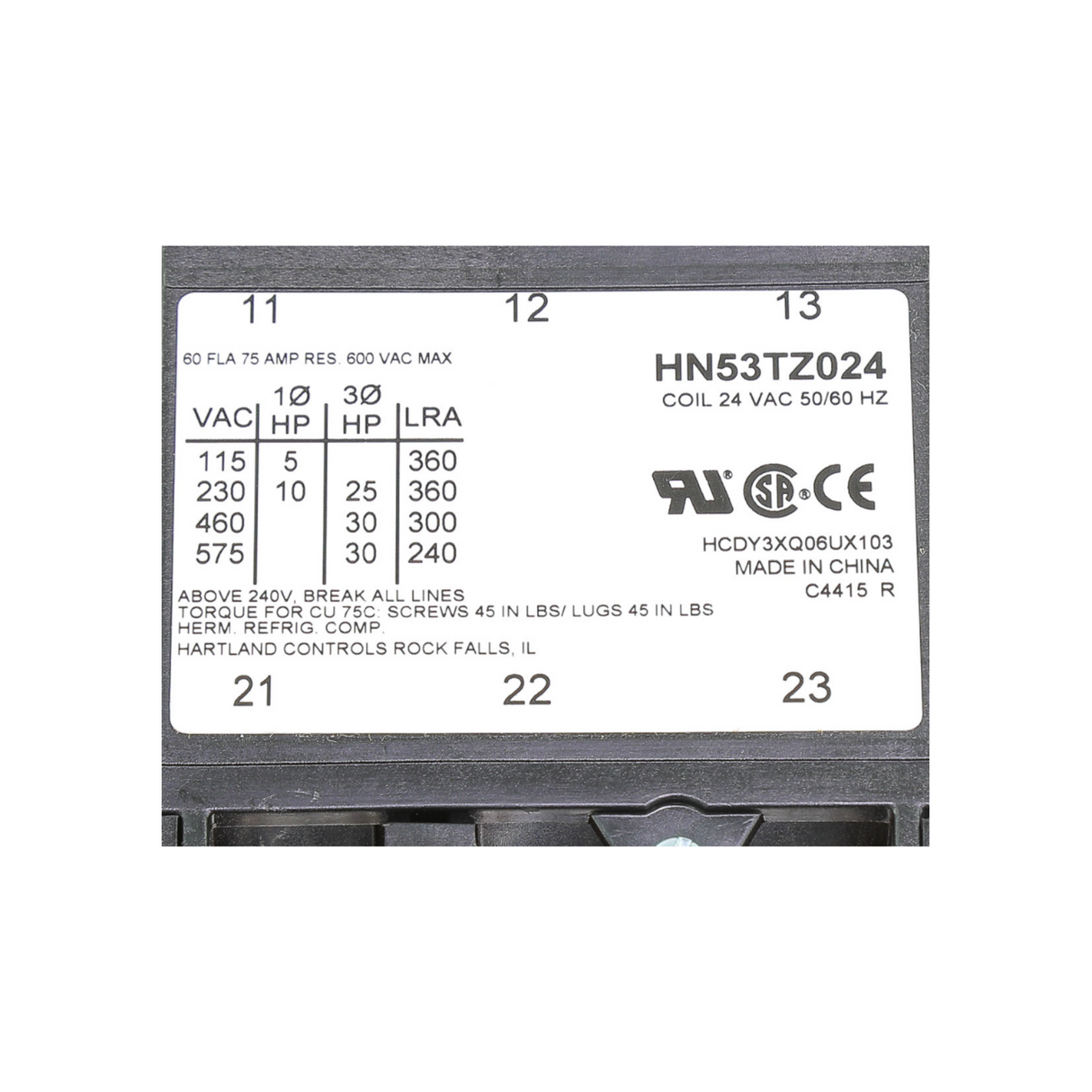 Carrier HN53TZ024 C-A1, 24V, 50/60 Hz, 3 Poles, Contactor