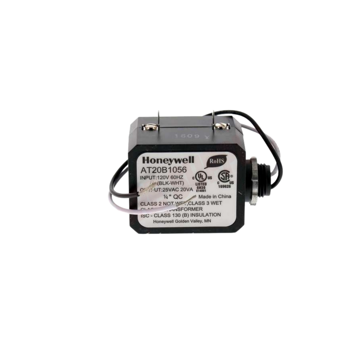 Honeywell AT20B1056 - Transformer, 120v Primary to 24v Secondary, 20va, Channel Frame Mounting , Nema Rated, 9" Lead Wires