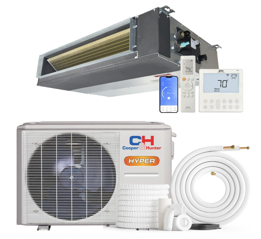 Cooper & Hunter 6,000 BTU 230V, R454B, 21.4 SEER High Efficiency Hyper Slim Duct 0.5 TON Mini Split Air Conditioner Heat Pump with Wi-Fi and Ref Sensor, Includes Installation kit