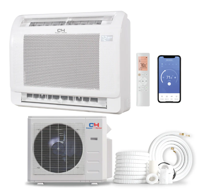 Cooper & Hunter Mini Floor Console R454B, 12,000 BTU 230V Air Conditioning Unit for Heat Pump, Ductless Mini Split Inverter System Up To 25 SEER2 with Included Installation Kit