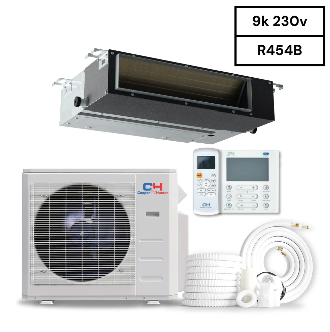 Cooper & Hunter Slim Duct 9,000 BTU 230V 21.4 SEER Concealed Duct Air Conditioning Unit for Heat Pump 0.75 TON, R454B, + Installation Kit