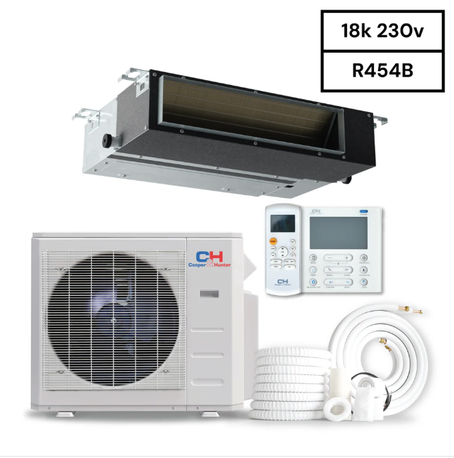 Cooper & Hunter Slim Duct 18,000 BTU 230V 20 SEER Concealed Duct Air Conditioning Unit for Heat Pump 1.5 TON, R454B, + Installation Kit