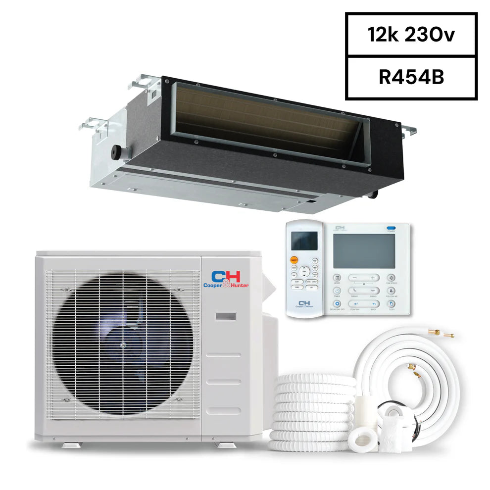 Cooper & Hunter Slim Duct 12,000 BTU 230V 19 SEER Concealed Duct Air Conditioning Unit for Heat Pump 1 TON, R454B, + Installation Kit