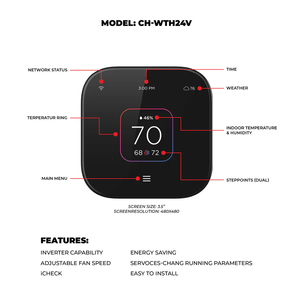 Cooper & Hunter CH-WTH24V — 24V Wall Thermostat