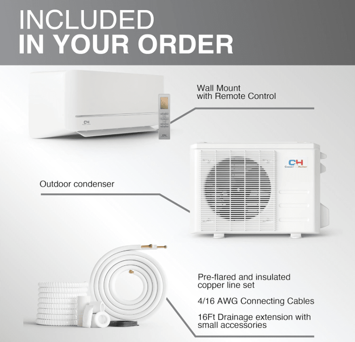 Cooper & Hunter MIA Series, Mini Split Air Conditioner and Heater, 12,000 BTU, 115V, 20.5 SEER2, 1 Ton, Wall Mount Ductless Inverter Heat Pump System, With 16ft Installation kit