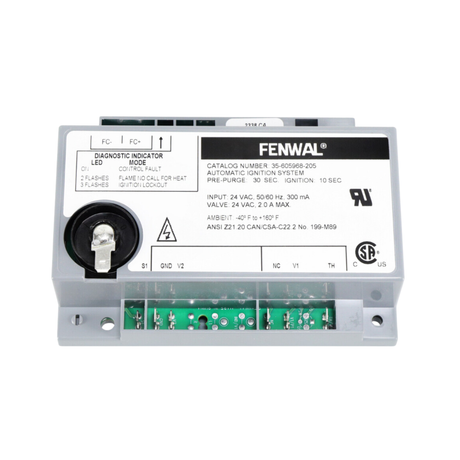 Fenwal 35-605968-205 24VAC, 30s Pre-Purge, 0 Inter-Purge, 10s Ignition Time, Ignition Control Module