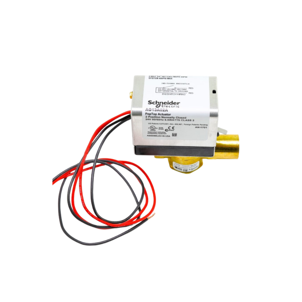 Schneider Electric (Erie) VT2343G13A02A 3/4" Inverted Flare Retrofit, 24VAC, 2 Way, 3.5 Cv, 2 Position, Spring Return, Normally Closed, Valve with End Switch