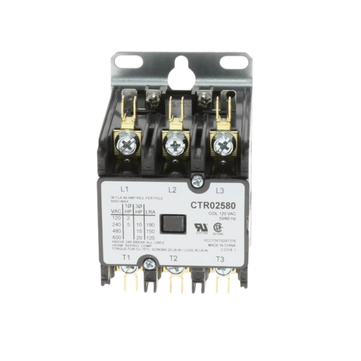 Trane CTR2580 120V, 30A, 3 Poles, Contactor