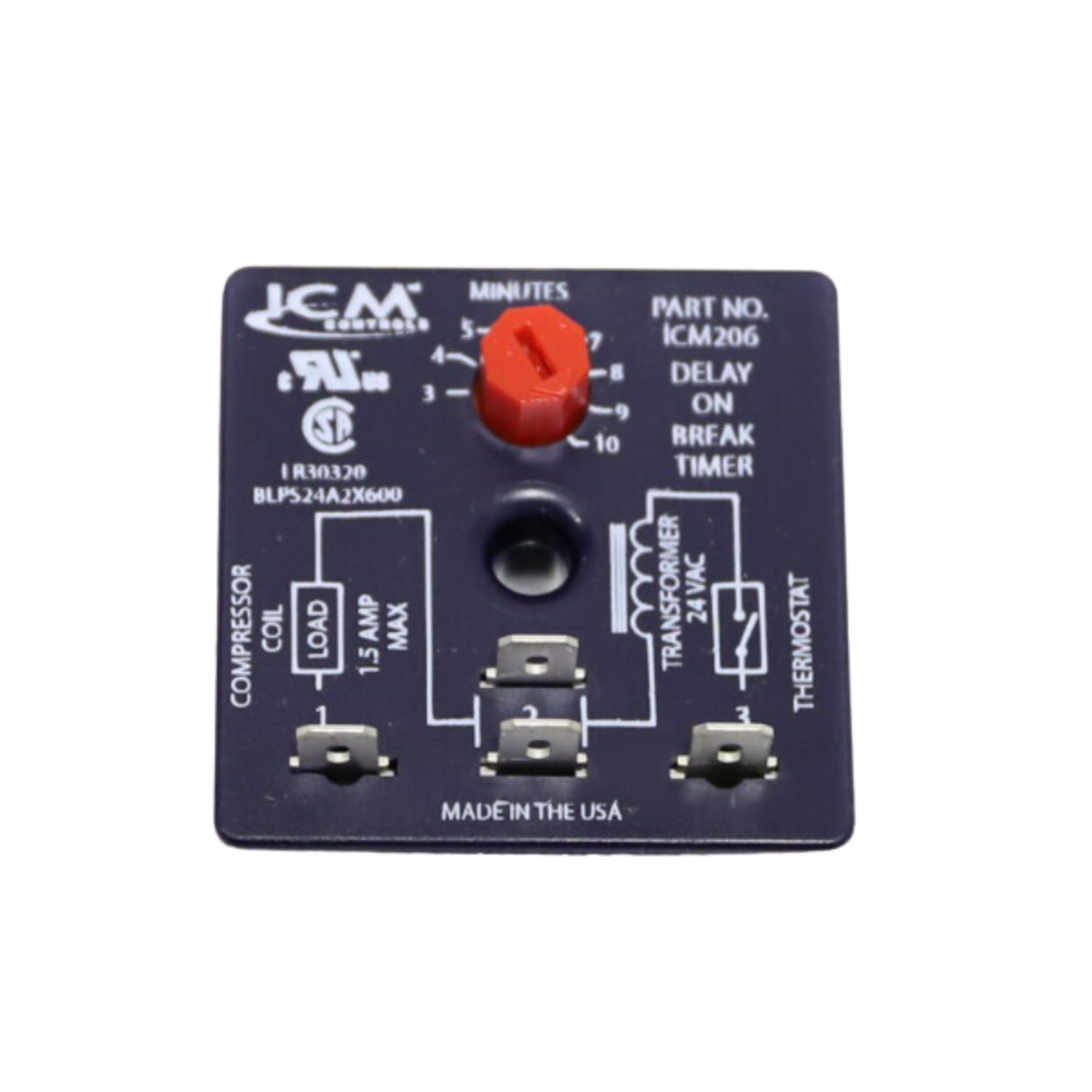 ICM Controls ICM206 18-30VAC, 50-60 Hertz, Delay on Break Timer with 4 Terminals and Adjustable Time Delay Relay