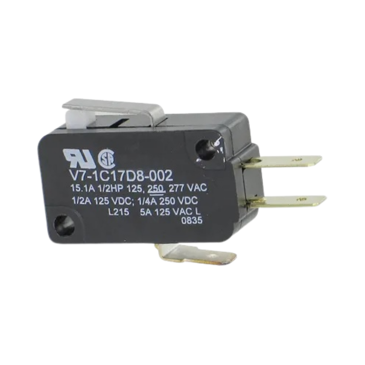 Honeywell V7-1C17D8-002 Micro Switch, Miniature Basic Switches, V7 Series, Single Pole Double Throw (SPDT), 5A@125VAC, 160g Maximum Operating Force (Limited Availability)