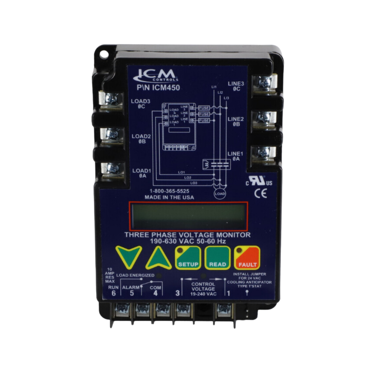 ICM Controls ICM450A+ 190-600VAC, 50-60 Hertz, Programmable, Three Phase Line Voltage Monitor