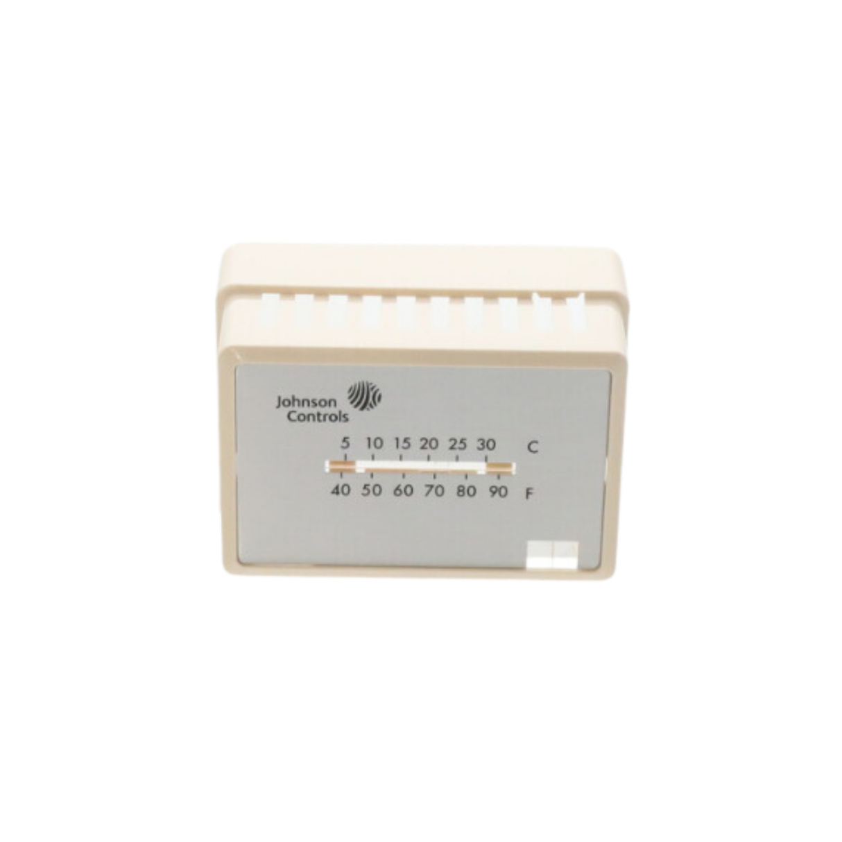 Johnson Controls T-4000-2142 Biege, Plastic Cover Horizontal Mounted Thermostats with Johnson Controls Logo, Thermometer, and 1 Set-Point Window