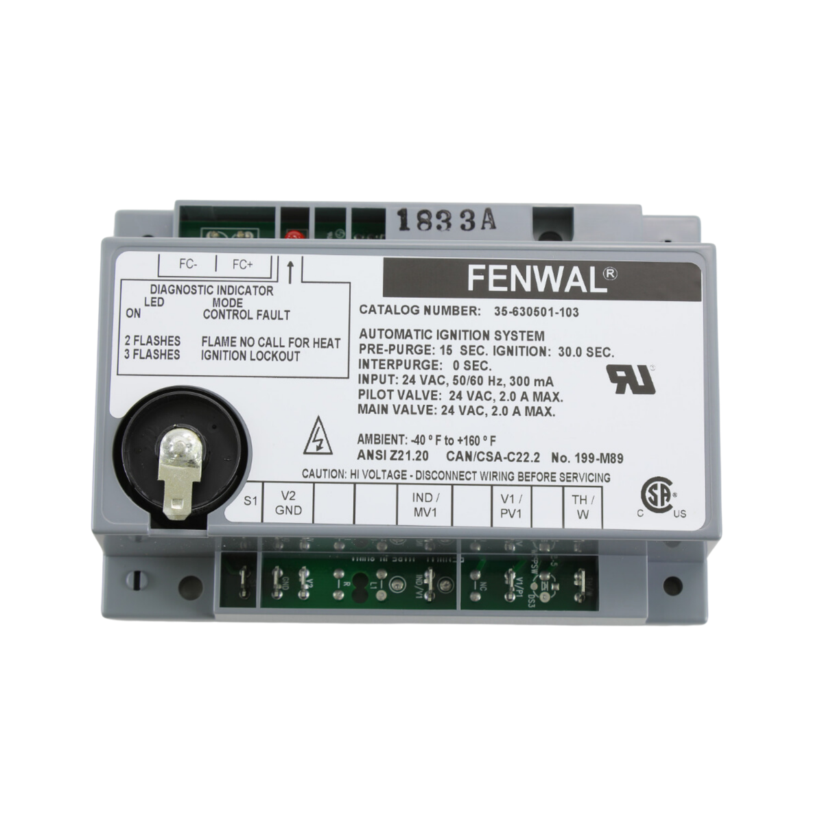 Fenwal 35-630501-103 24VAC, 15s Pre-Purge, 0 Inter-Purge, 30s Ignition Time, IP, Spark Ignition Module