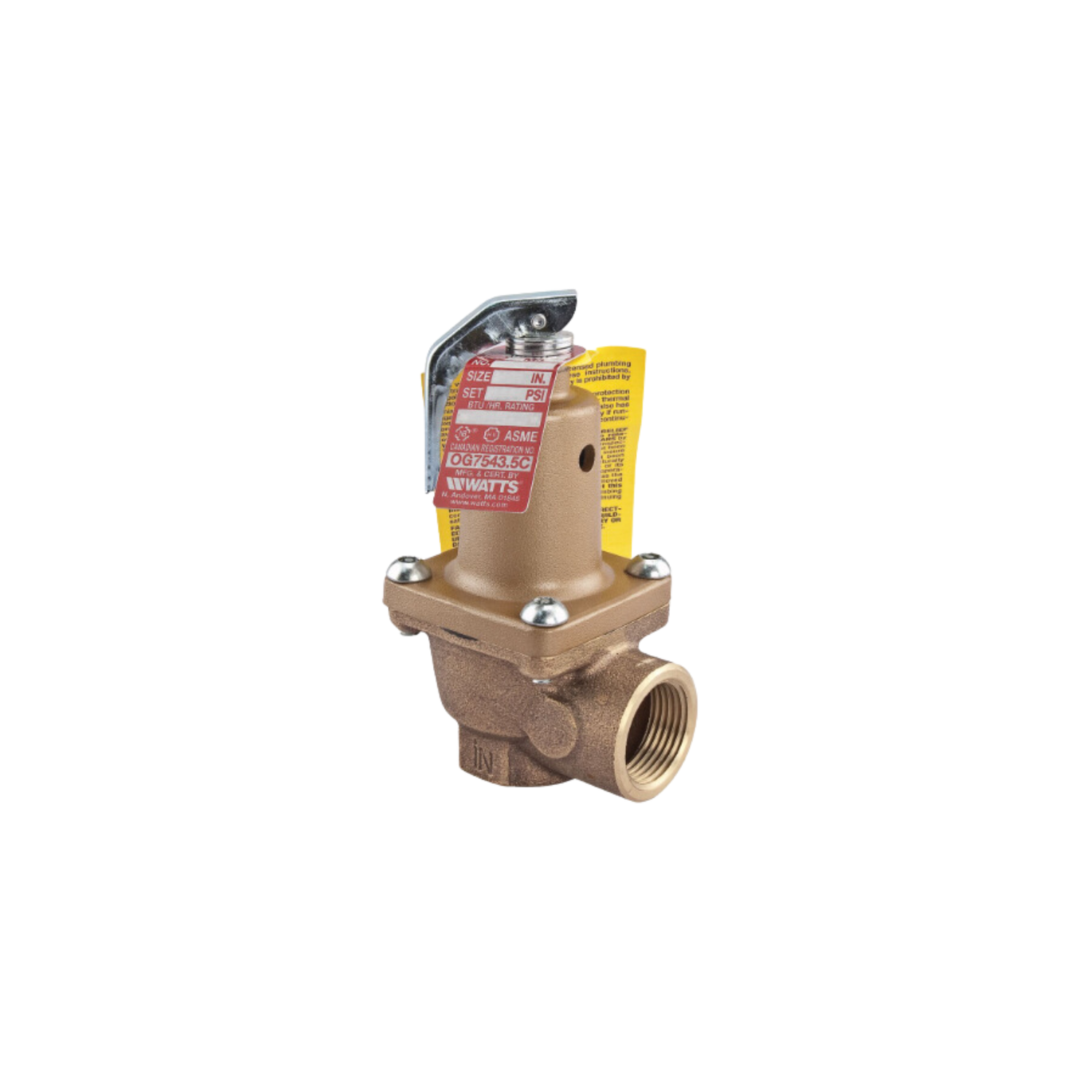 Watts 0275054 174A Series, 1" NPT Female Connection, 38 PSI Max, 30-50 PSI Range, Pressure Relief Valve