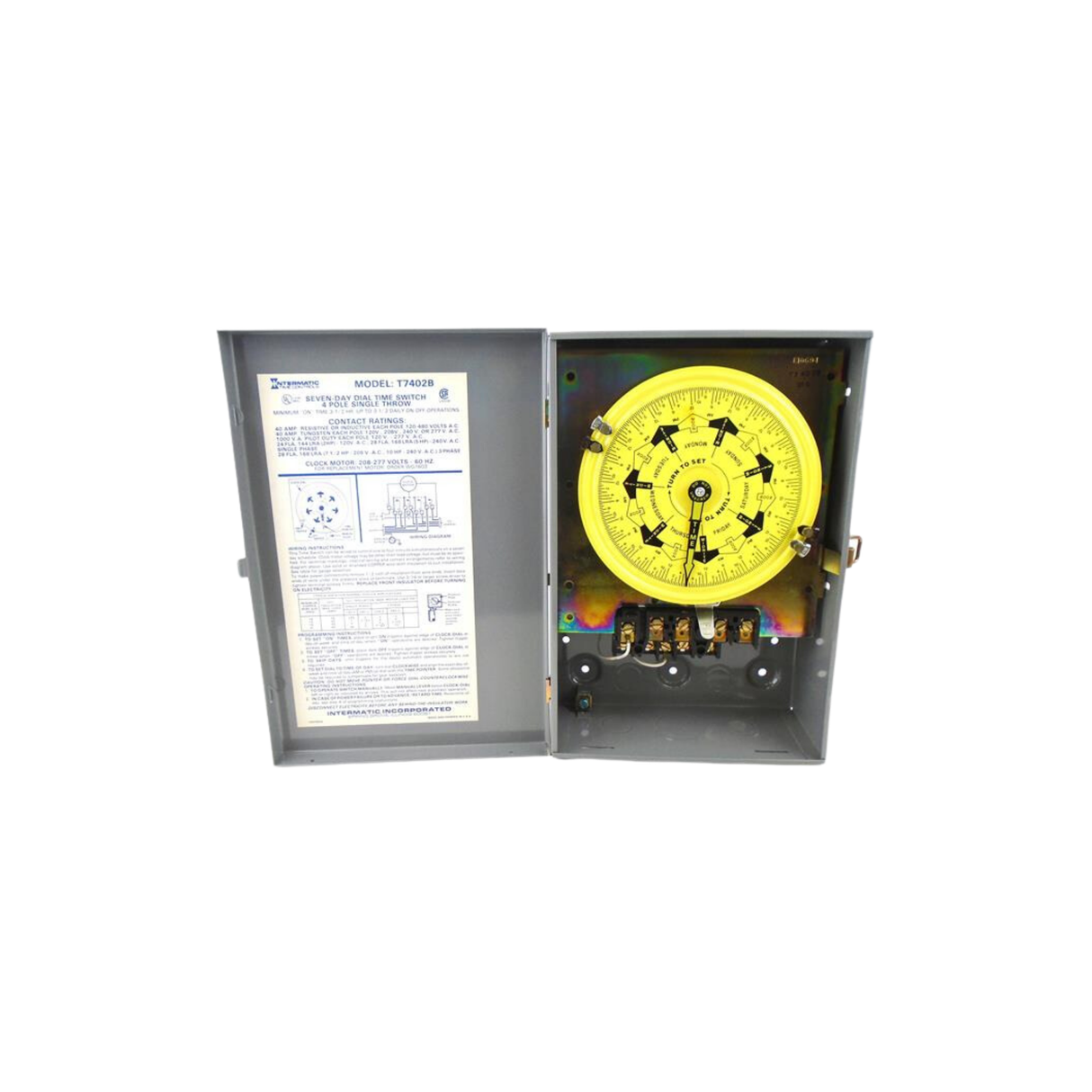 Intermatic T7402B 208-277 VAC 60 Hz 7-Day 4-SPST Mechanical Time Switch