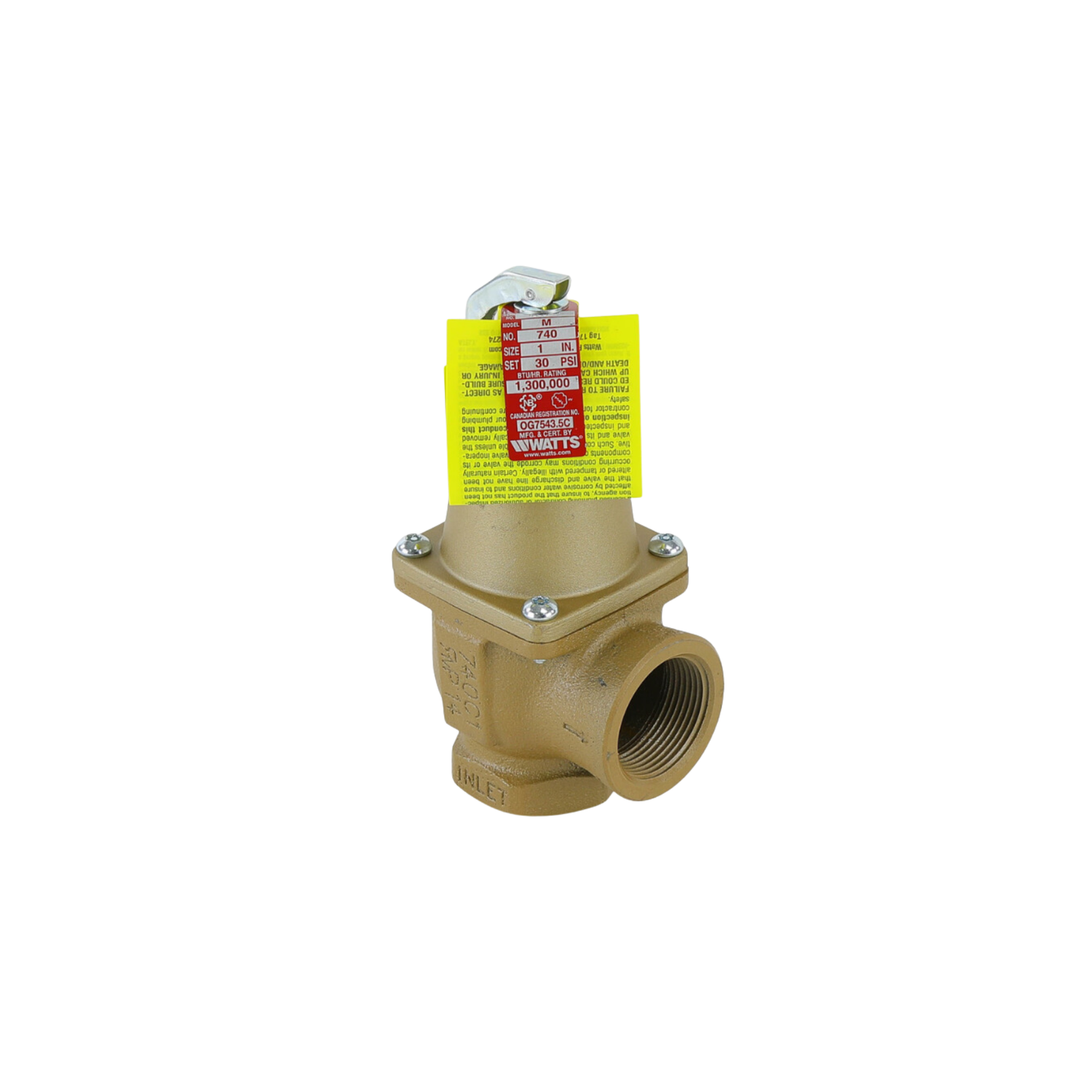Watts 0382570 740 Series, 1" x 1 1/4" NPT Connection, 20 PSI Max, 30-75 PSI Range, Pressure Relief Valve