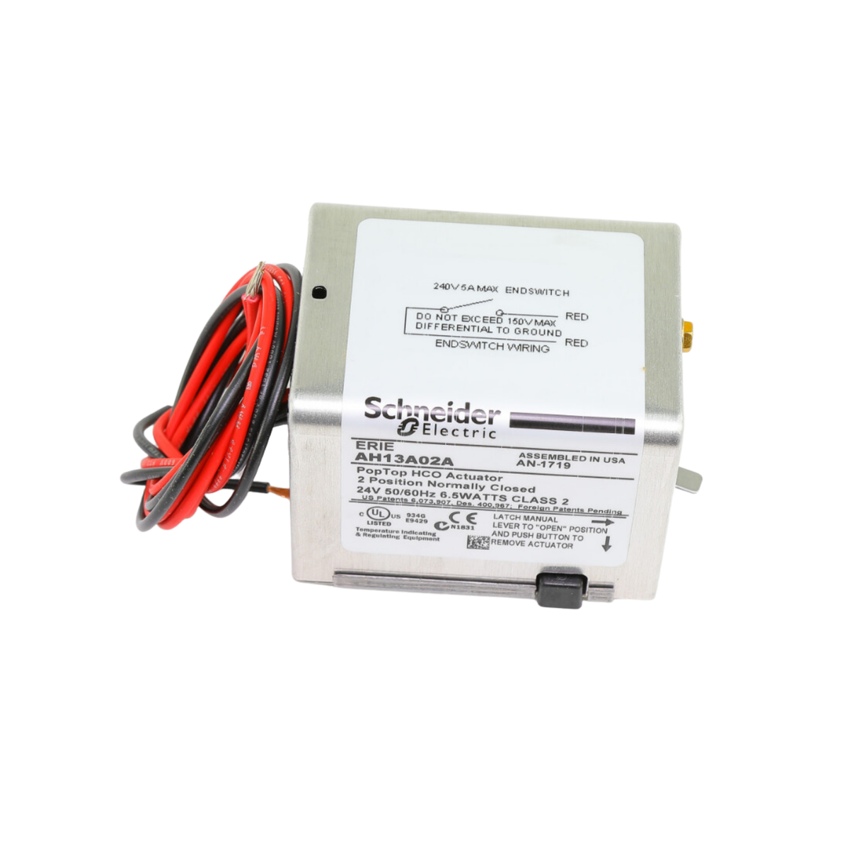 Schneider Electric (Erie) AH13A02A 24VAC, 2 Position, Spring Return, Normally Closed, High Close Off, Actuator with 18" Wire Leads, and End Switch