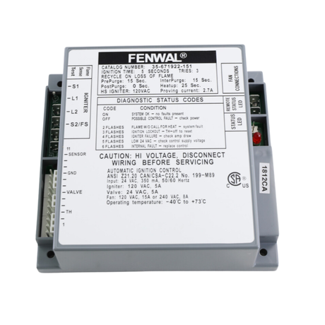 Fenwal 35-671922-151 120VAC, 15s Pre-Purge, 15s Inter-Purge, 25s Heat Up, Automatic Ignition Control