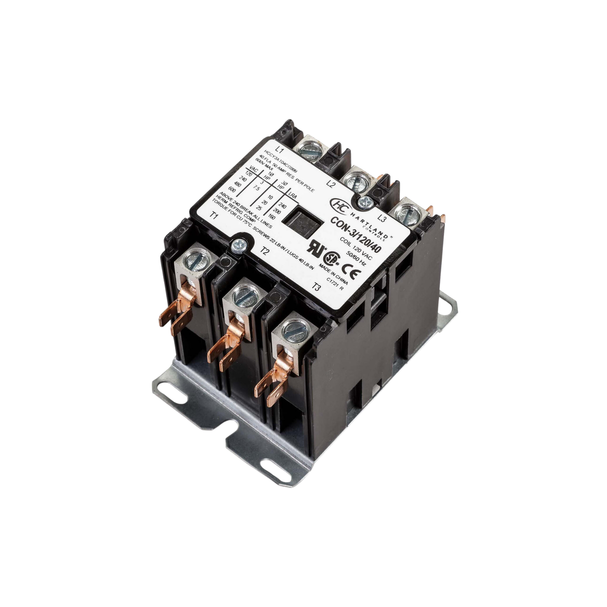 Hartland Controls CON-3/120/40 120 VAC 50/60 Hz 3-Pole Contactor