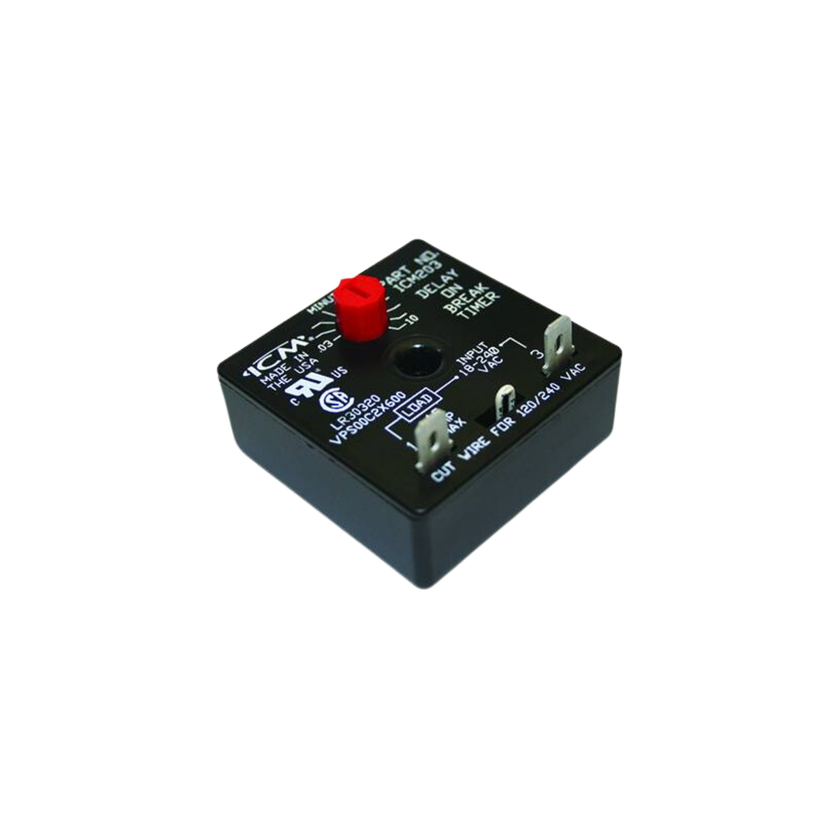 ICM Controls ICM203F 18-240 VAC, 1.5A, Delay on Break Timer with Adjustable Time Delay Relay and 6" Lead Wires