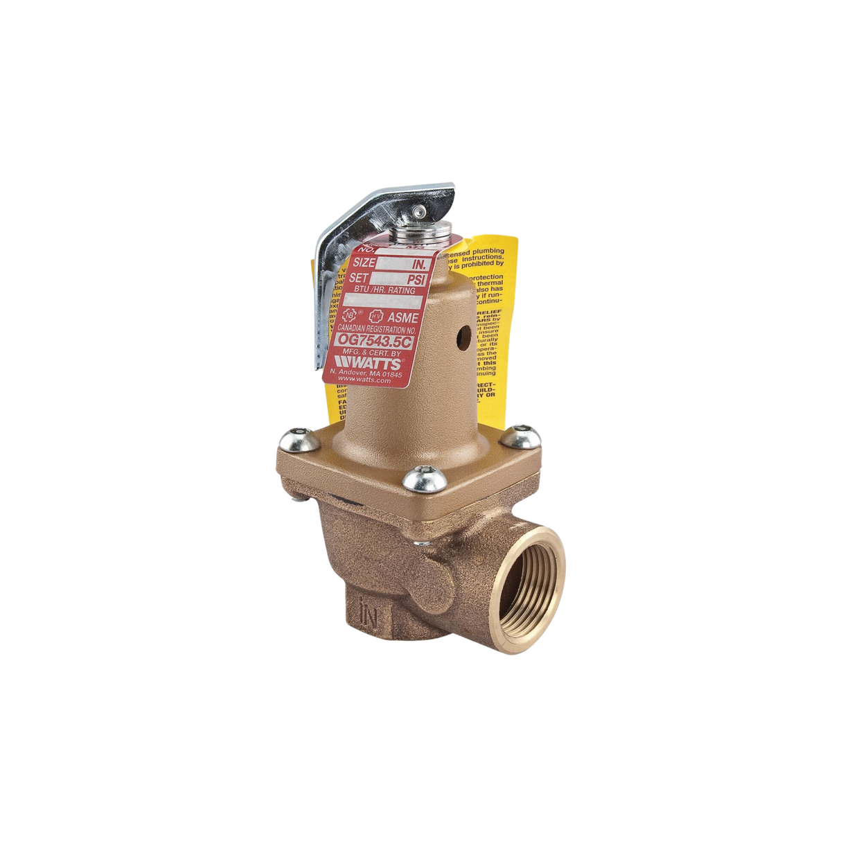 Watts 0274426 3/4" Female NPT 30 to 150 PSI Bronze Boiler Pressure Relief Valve