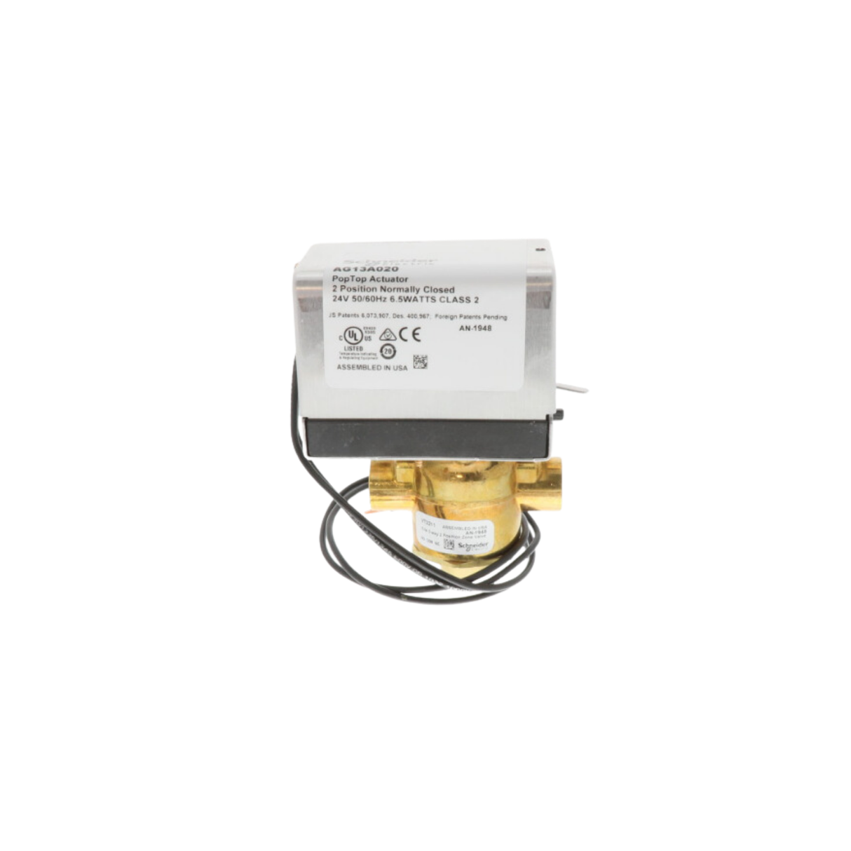 Schneider Electric (Erie) VT3211G13A020 1/2" Sweat, 24VAC, 3-Way, 1.5 Cv, 2 Position, Spring Return, Zone, Valve