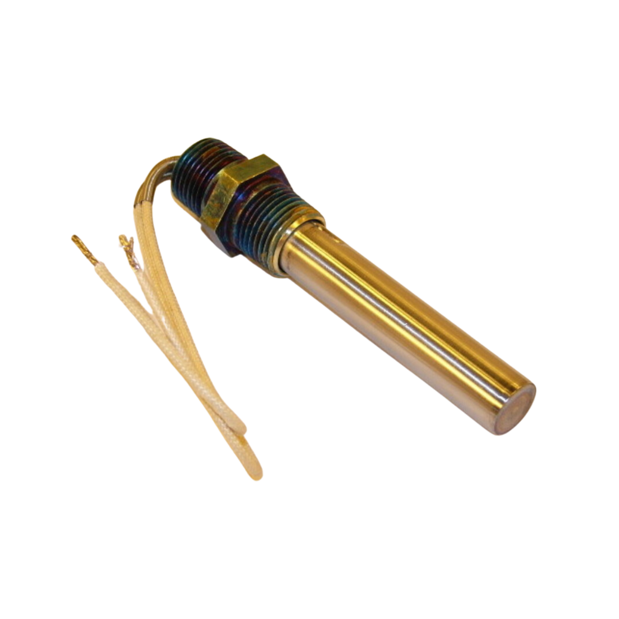 Fenwal 01-018002-000 300 Stainless Steel Shell, Brass Head, 0.625" Diameter Coupling Head, Thermoswitch Temperature Control with 8" Wire Leads, Part is Marked -100/400 for agency approval