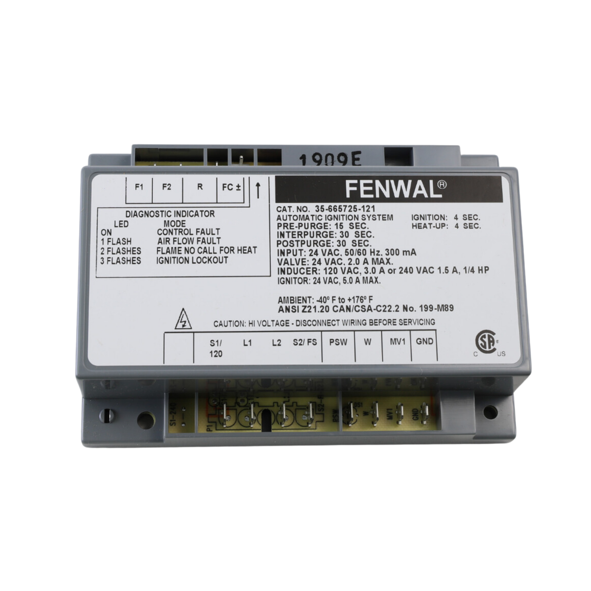 Fenwal 35-665725-121 24V, 15s Pre-Purge, 30s Inter-Purge, 4s Ignition Time, Automatic Ignition System