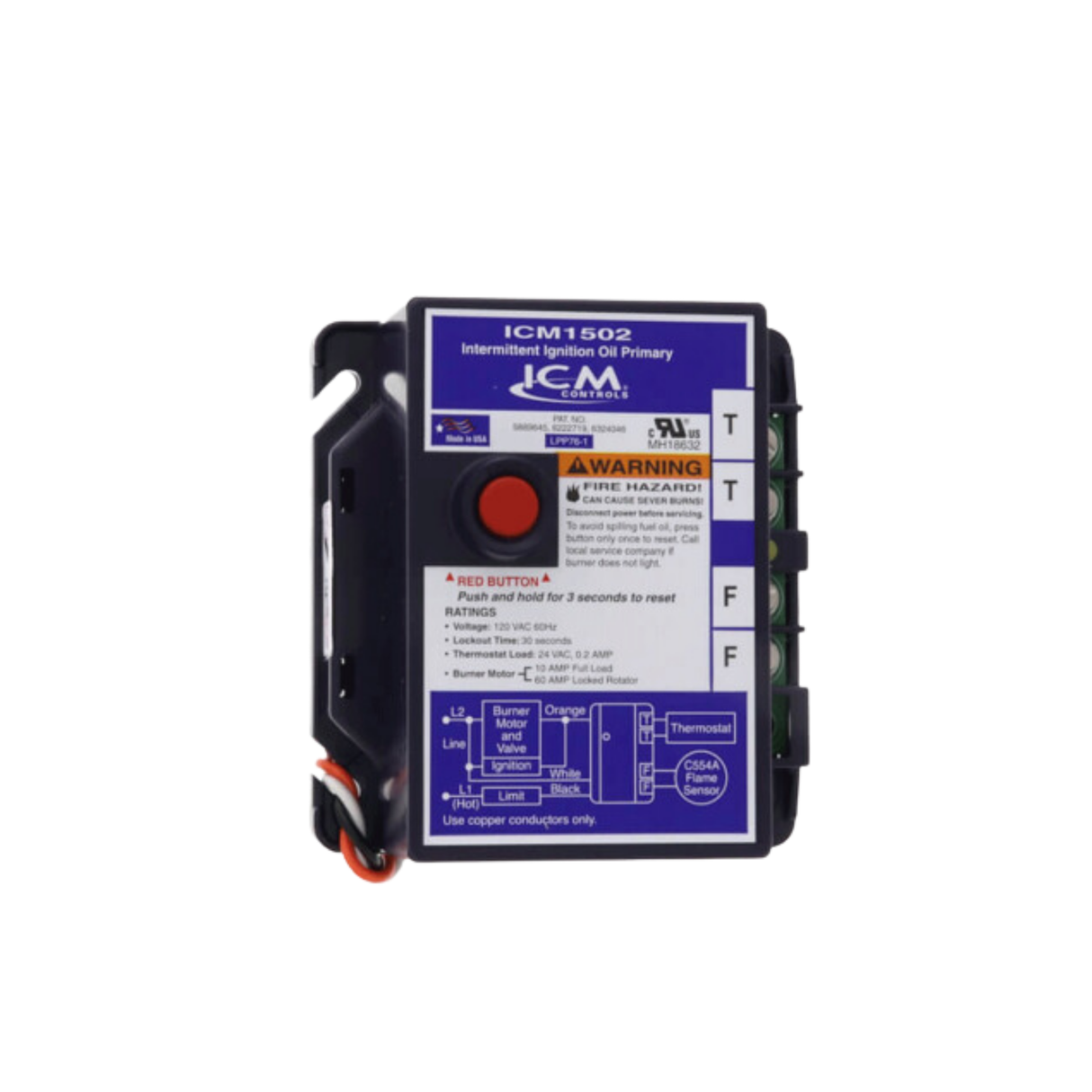 ICM Controls ICM1502 30 Seconds Timing, Safety Switch, Intermittent Ignition, Oil Burner Primary Control