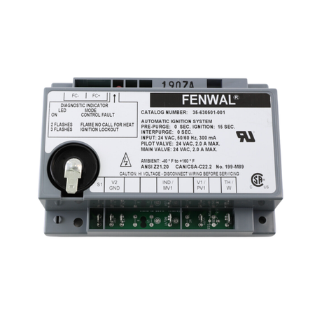 Fenwal 35-630501-001 24VAC, 0 Pre-Purge, 0 Inter-Purge, 15s Ignition Time, Remote Sense, Ignition Module Control