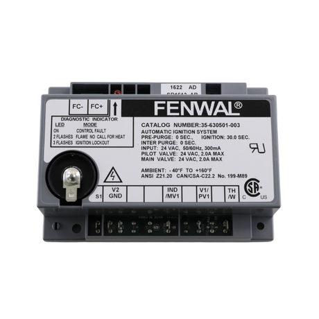 Fenwal 35-630501-003 24VAC, 0 Pre-Purge, 0 Inter-Purge, 30s Ignition Time, Remote Sense, Ignition Module Control