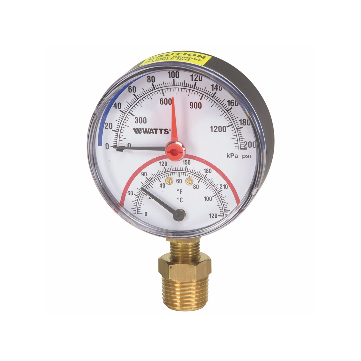 Watts 01216651/2" Male NPT 60 to 320 Degrees F 0 to 200 PSI Pressure Temperature Gauge