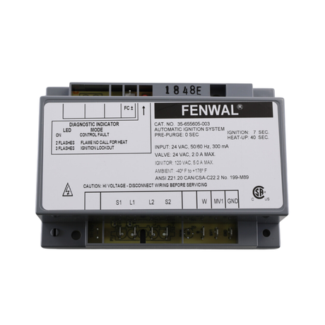 Fenwal 35-655605-003 24VAC, 0 Pre-Purge, 0 Inter-Purge, 7s Ignition Time, 40s Heat Up, Automatic Ignition System