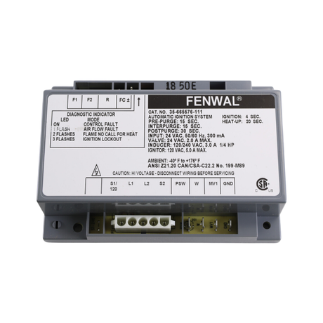 Fenwal 35-665576-111 24VAC, 15s Pre-Purge, 15s Inter-Purge, 4s Ignition Time, 20s Heat Up, HSI, Automatic Ignition System