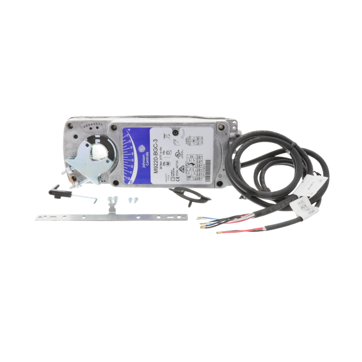 Johnson Controls M9220-BGC-3 24VAC, 24 VDC Supply Voltage, 2 Position, Spring Return Direct Coupled, Damper Actuator with 48" Cable with Wire Leads and 2 SPDT Auxiliary Switches