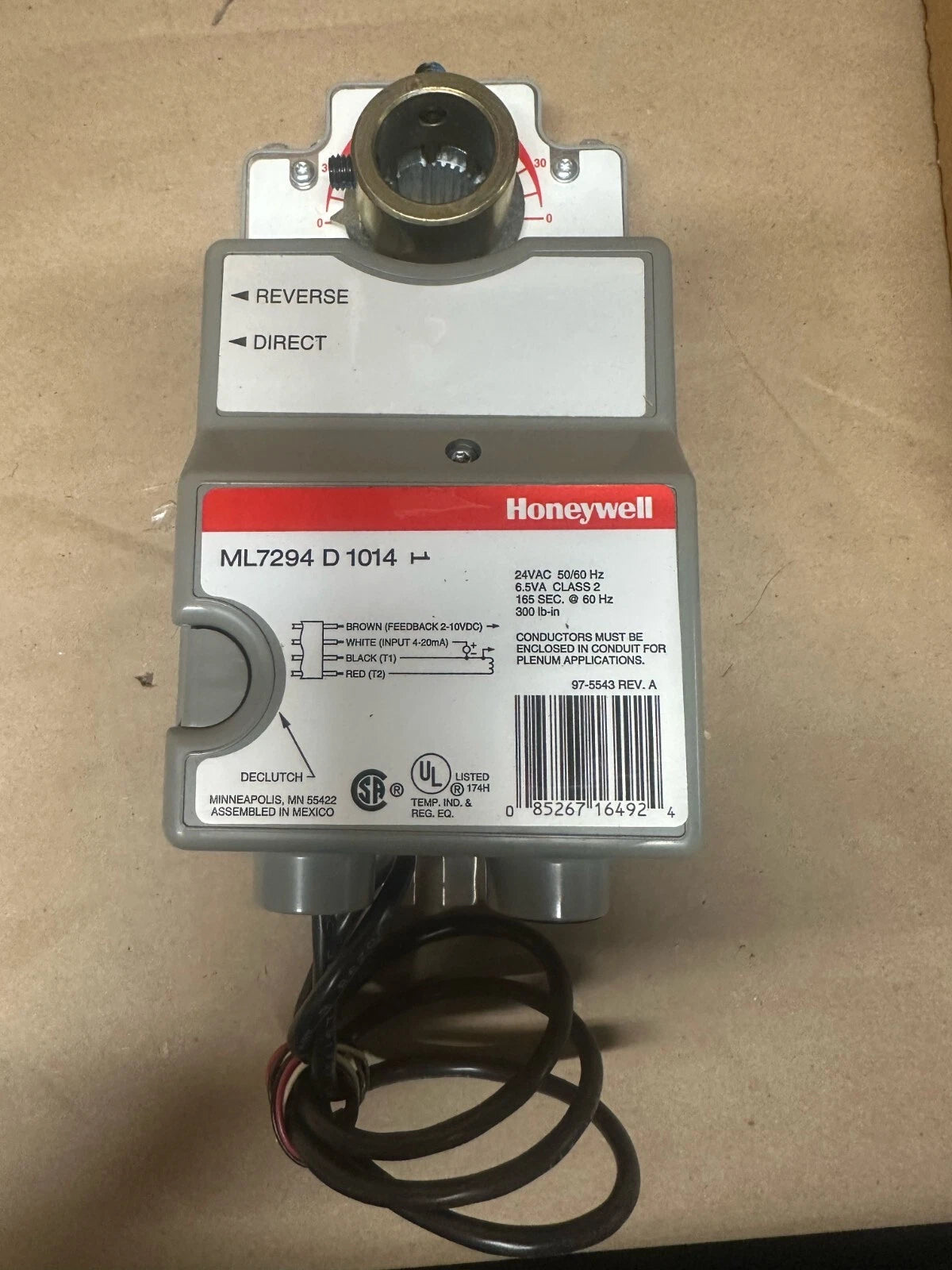 Honeywell ML7294D1014 - Direct Couple Rotary Actuator, 24V, 300#, 95Deg, 6.5VA