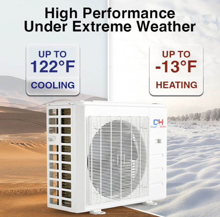 Cooper & Hunter, Olivia Series Midnight Edition, 24,000 BTU, 2 Ton, 230V, 23.5 SEER2, Ductless Mini Split AC/Heater with Installation kit