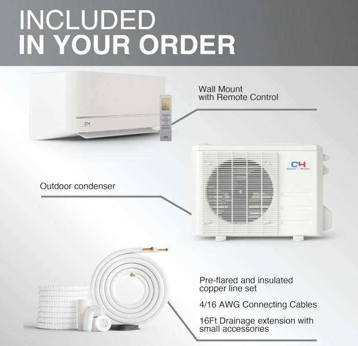 Cooper & Hunter Mia Series 24,000 BTU, 230V, 17 SEER Ductless Mini Split AC/Heating System Pre-Charged Inverter Heat Pump with 16ft Installation Kit