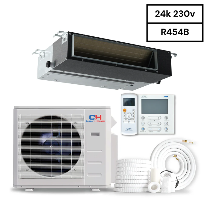 Cooper & Hunter Slim Duct 24,000 BTU 230V 19 SEER Concealed Duct Air Conditioning Unit for Heat Pump 2 TON, R454B, + Installation Kit