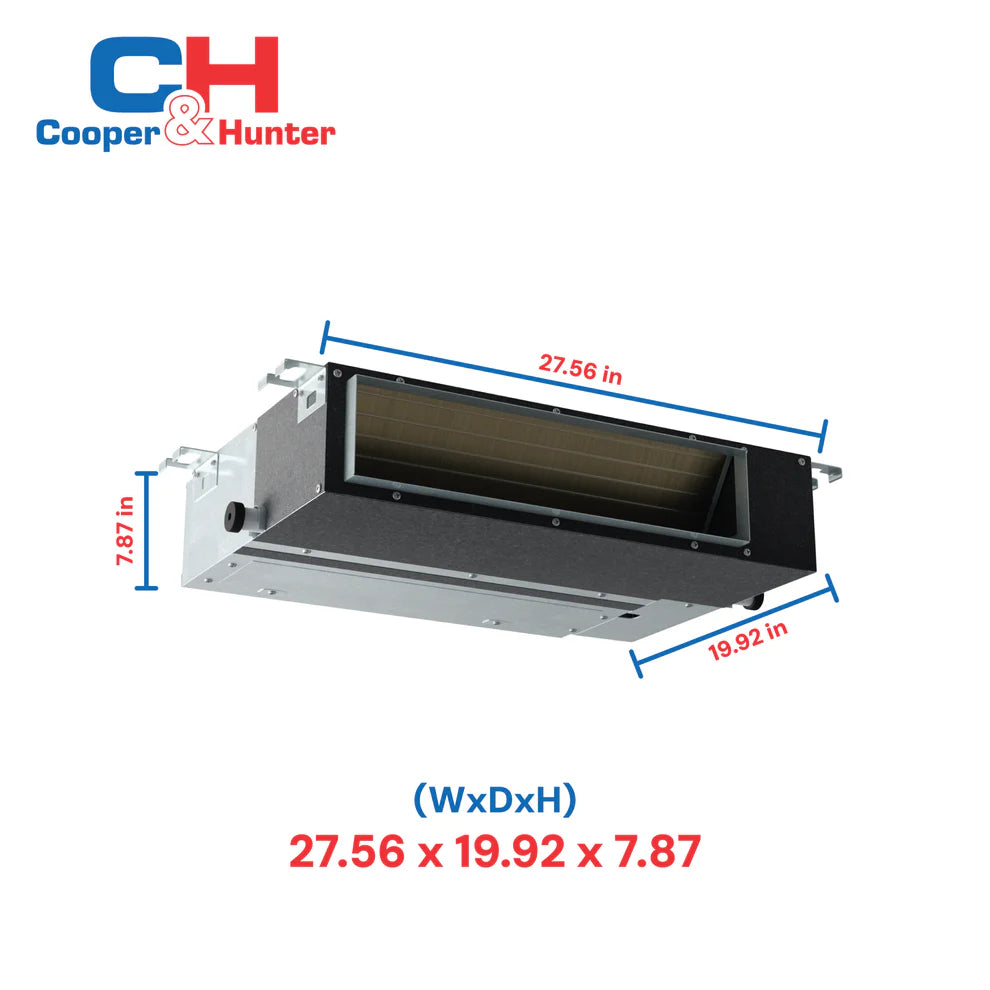 Cooper & Hunter Slim Duct 12,000 BTU 230V 19 SEER Concealed Duct Air Conditioning Unit for Heat Pump 1 TON, R454B, + Installation Kit