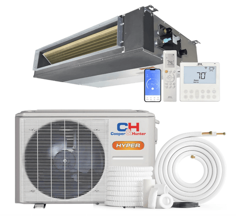 Cooper & Hunter 6,000 BTU 230V, R454B, 21.4 SEER High Efficiency Hyper Slim Duct 0.5 TON Mini Split Air Conditioner Heat Pump with Wi - Fi and Ref Sensor, Includes Installation kit