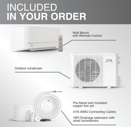 Cooper & Hunter MIA Series, Mini Split Air Conditioner and Heater, 12,000 BTU, 115V, 20.5 SEER2, 1 Ton, Wall Mount Ductless Inverter Heat Pump System, With 16ft Installation kit