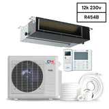 Cooper & Hunter Slim Duct 12,000 BTU 230V 19 SEER Concealed Duct Air Conditioning Unit for Heat Pump 1 TON, R454B, + Installation Kit