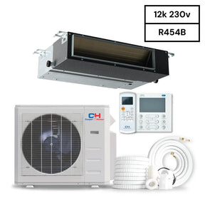 Cooper & Hunter Slim Duct 12,000 BTU 230V 19 SEER Concealed Duct Air Conditioning Unit for Heat Pump 1 TON, R454B, + Installation Kit