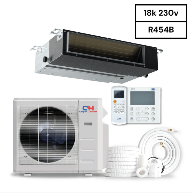 Cooper & Hunter Slim Duct 18,000 BTU 230V 20 SEER Concealed Duct Air Conditioning Unit for Heat Pump 1.5 TON, R454B, + Installation Kit