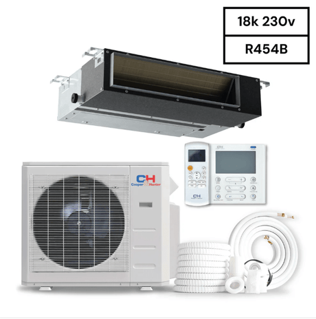 Cooper & Hunter Slim Duct 18,000 BTU 230V 20 SEER Concealed Duct Air Conditioning Unit for Heat Pump 1.5 TON, R454B, + Installation Kit