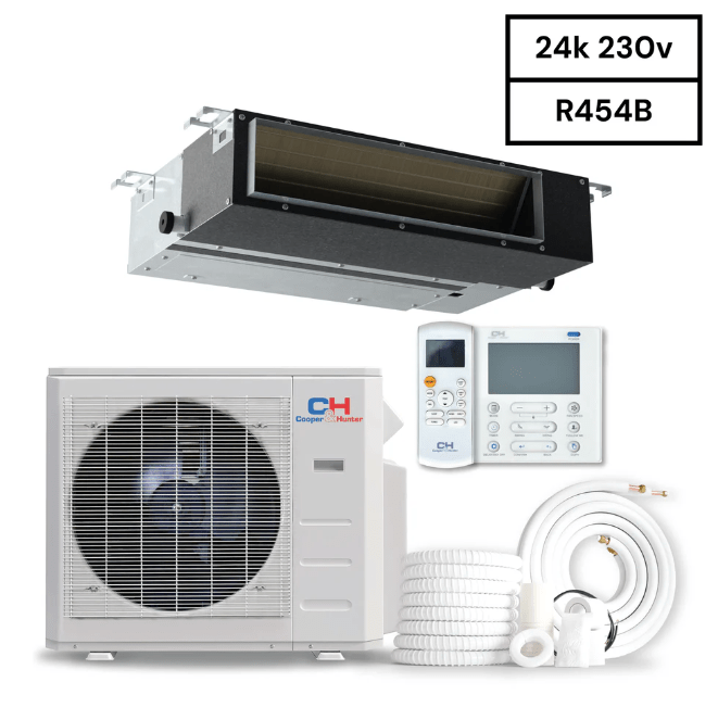 Cooper & Hunter Slim Duct 24,000 BTU 230V 19 SEER Concealed Duct Air Conditioning Unit for Heat Pump 2 TON, R454B, + Installation Kit